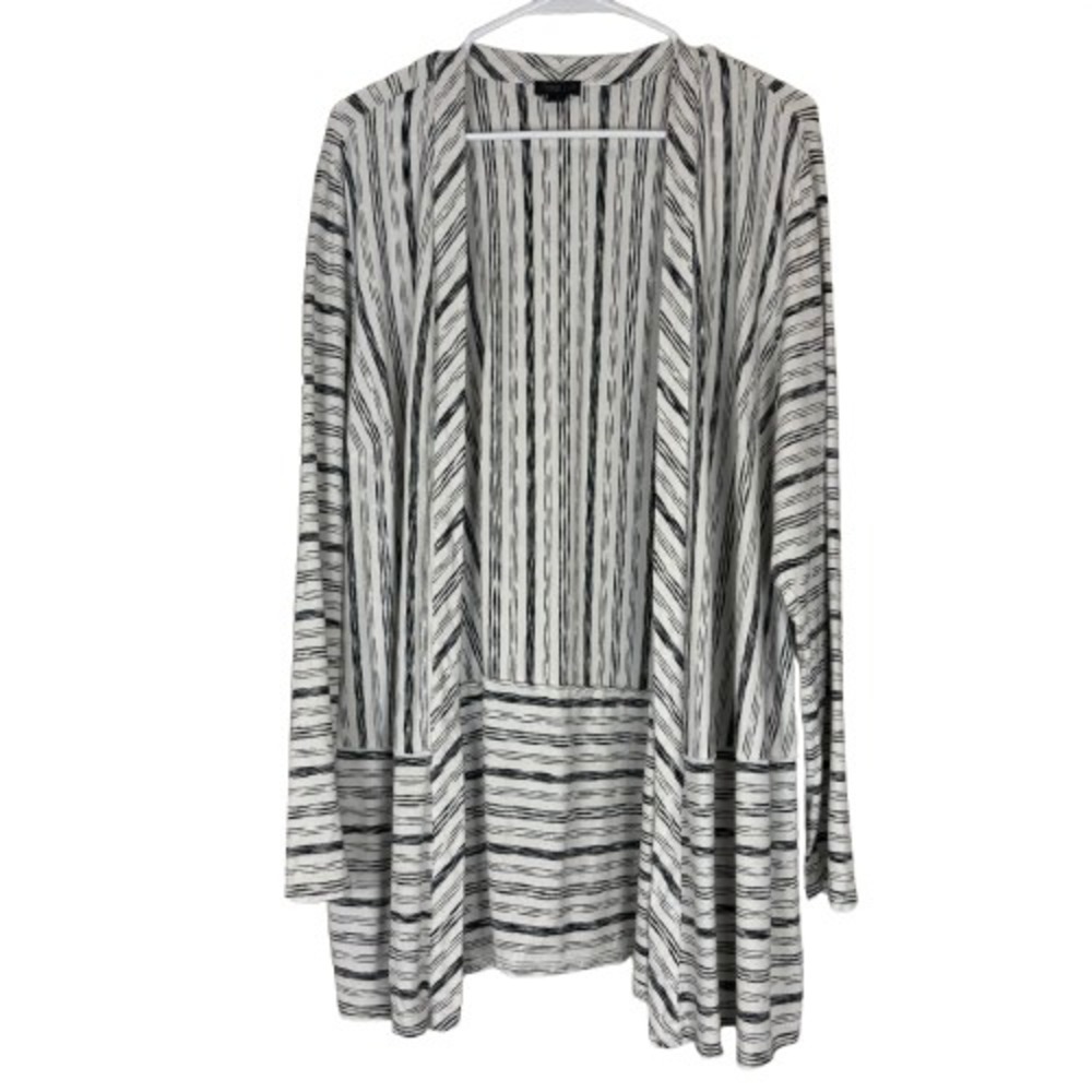 J. Jill Wearever Collection Open Front Cardigan White Black Stripe Knit Size 2X